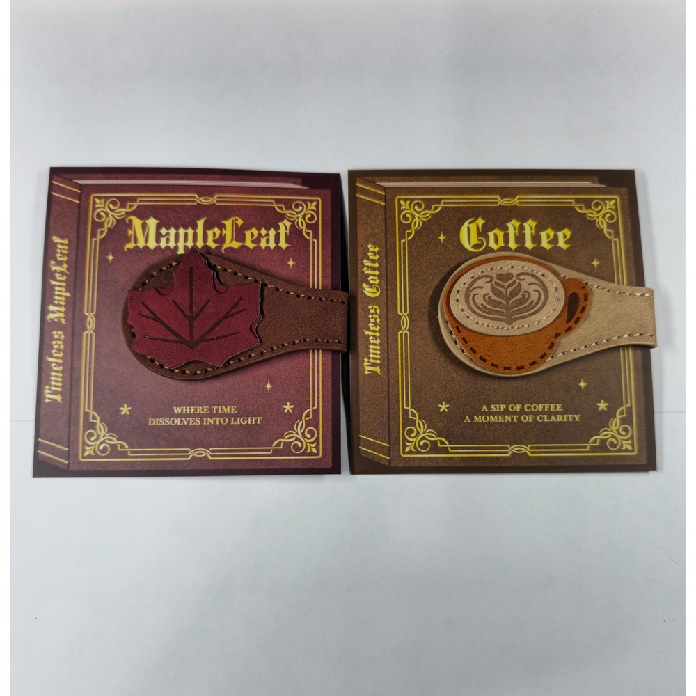 2 Faux Leather Magnetic Bookmark Set Maple Leaf Coffee